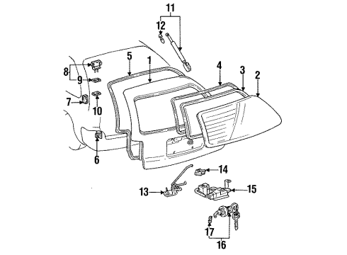 1996 Toyota Corolla Gate & Hardware Back Door Stay Assembly Left Diagram for 68960-19485