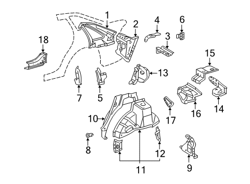 2002 Toyota Avalon Inner Structure - Quarter Panel Extension Diagram for 61645-AA010