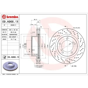 brembo Premium Xtra Cross Drilled UV Coated 1-Piece Front Brake Rotors for Toyota Land Cruiser - 09.A966.1X