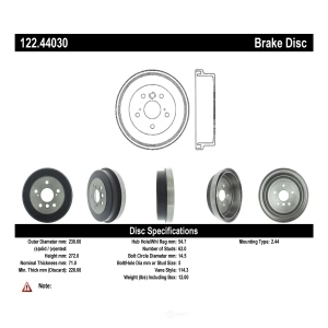 Centric Premium Rear Brake Drum for Toyota Camry - 122.44030