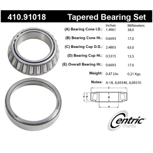 Centric Premium™ Rear Driver Side Outer Wheel Bearing and Race Set for Toyota Tercel - 410.91018
