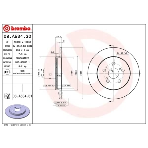 brembo UV Coated Series Solid Rear Brake Rotor for Toyota Corolla - 08.A534.31