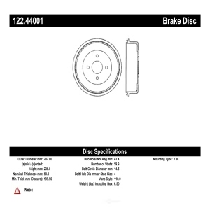 Centric Premium Rear Brake Drum for Toyota Corolla - 122.44001