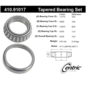 Centric Premium™ Front Driver Side Inner Wheel Bearing and Race Set for Toyota Cressida - 410.91017