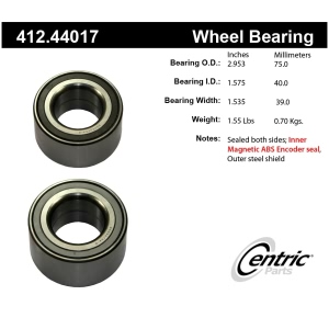 Centric Premium™ Front Driver Side Double Row Wheel Bearing for Toyota - 412.44017