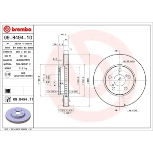 brembo UV Coated Series Vented Front Brake Rotor for Toyota Prius - 09.B494.11