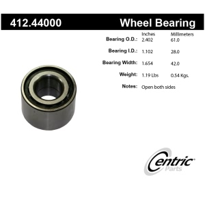 Centric Premium™ Rear Passenger Side Double Row Wheel Bearing for Toyota Tercel - 412.44000